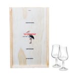 2-compartiment wooden box with 2 glasses